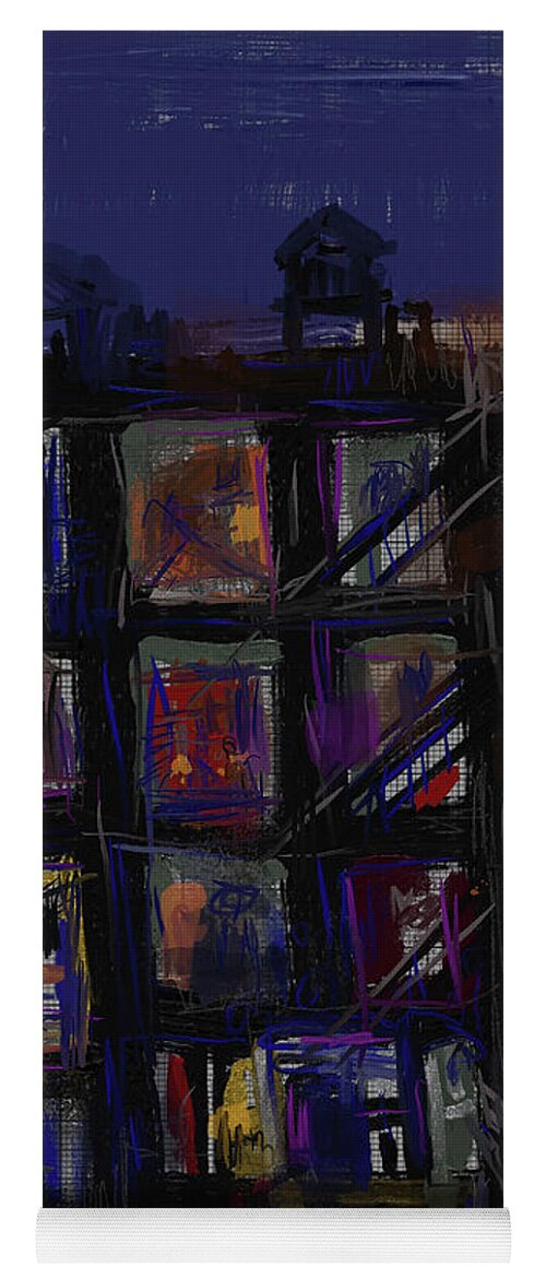 Abstract Building Yoga Mat featuring the mixed media Neighbors by Russell Pierce