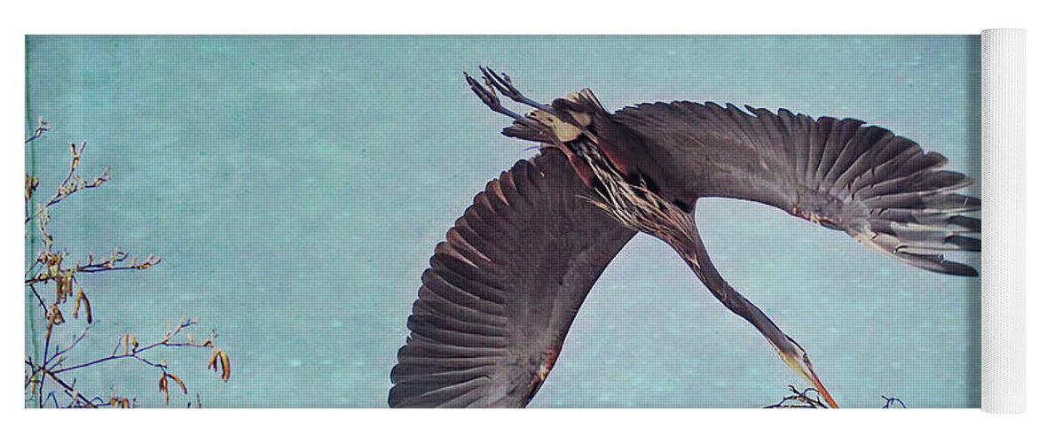 Heron Yoga Mat featuring the photograph Nesting Heron in Flight by Peggy Collins