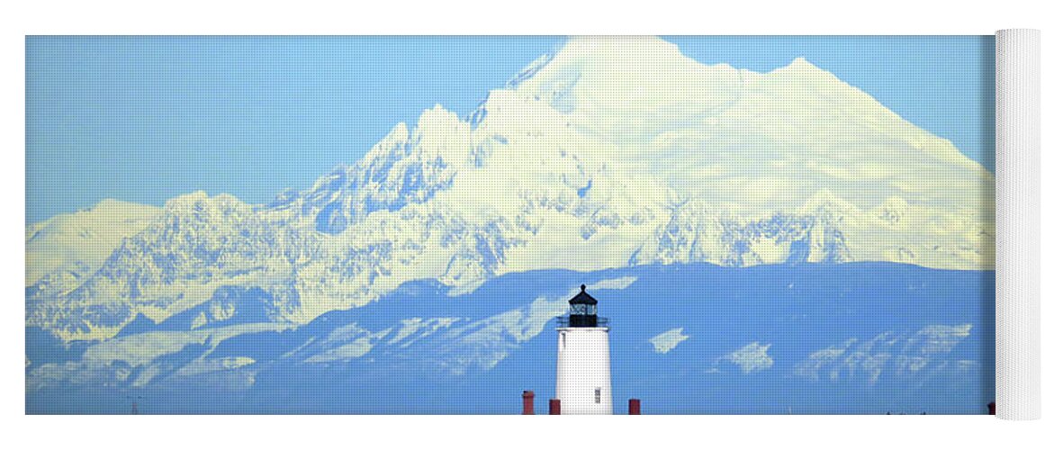 New Dungeness Lighthouse Yoga Mat featuring the photograph New Dungeness Lighthouse - Mount Baker by Marie Jamieson