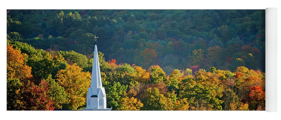 Autumn Yoga Mat featuring the photograph New England Steeple in Autumn by Donna Doherty
