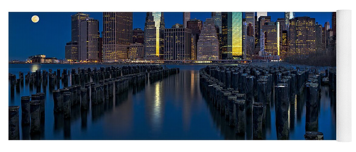 World Trade Center Yoga Mat featuring the photograph New York City Moonset by Susan Candelario