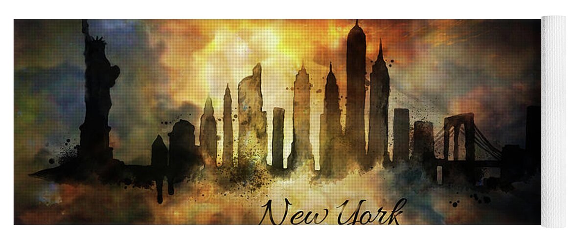 New York Skyline Yoga Mat featuring the painting New York city Skyline in the clouds by Lilia S