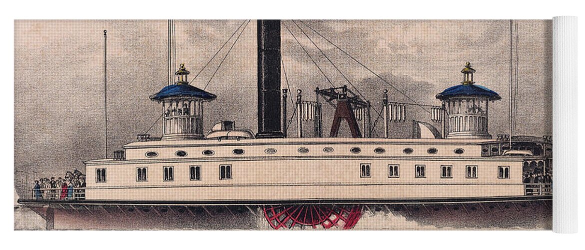 Lithograph Yoga Mat featuring the painting New York Ferry Boat by Currier and Ives
