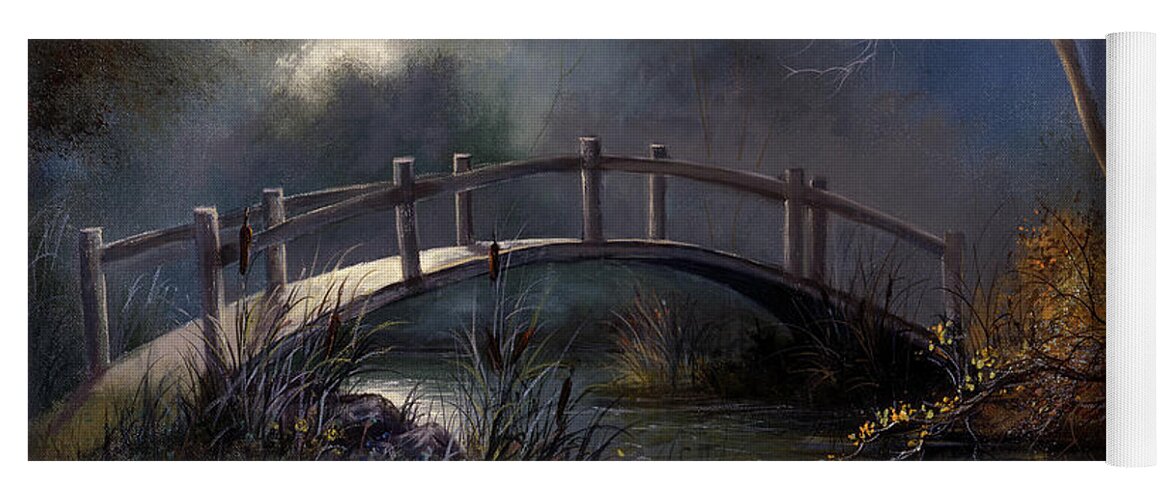 Lynne Pittard Yoga Mat featuring the painting Moonlit Bridge by Lynne Pittard