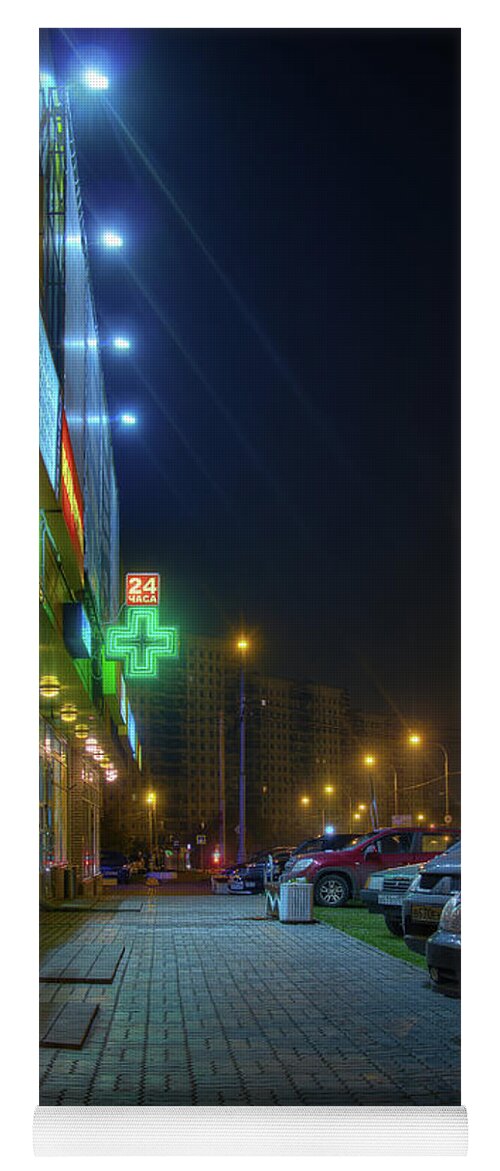 Night Yoga Mat featuring the photograph Night in Moscow - yellow store by Alexey Kljatov