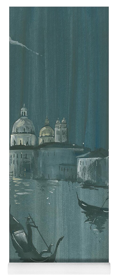 Painting Yoga Mat featuring the painting Night in Venice. Gondolas by Igor Sakurov