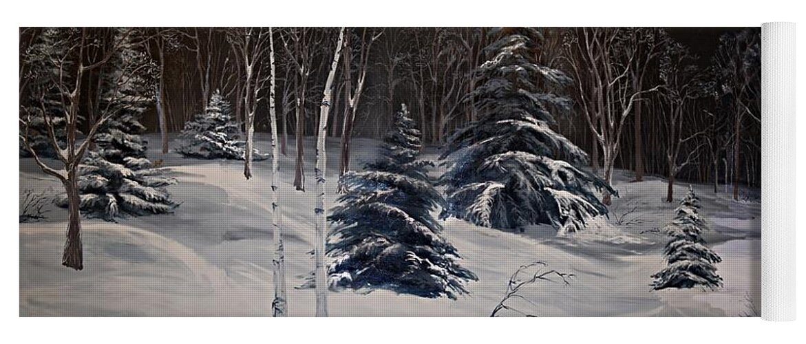 Night Time Snowy Woods Yoga Mat featuring the photograph Night Time Snowy Woods by Joy Nichols