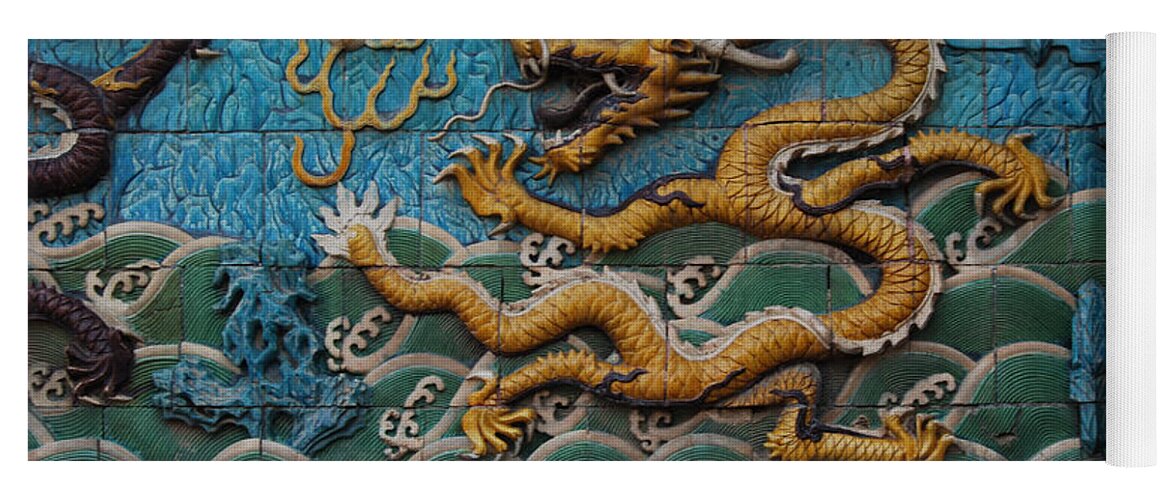 Nine-dragon Wall Yoga Mat featuring the digital art Nine-Dragon Wall by Maye Loeser
