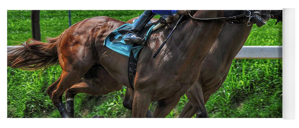 Horse Racing Yoga Mat featuring the photograph Nine Gaining by Jeffrey PERKINS