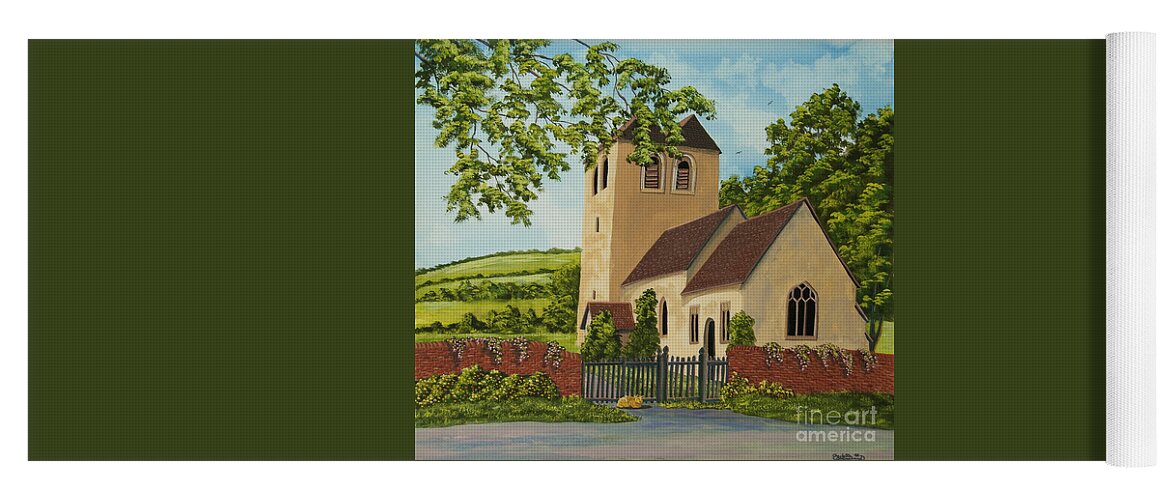 Church Yoga Mat featuring the painting Norman Church In Fingest by Charlotte Blanchard