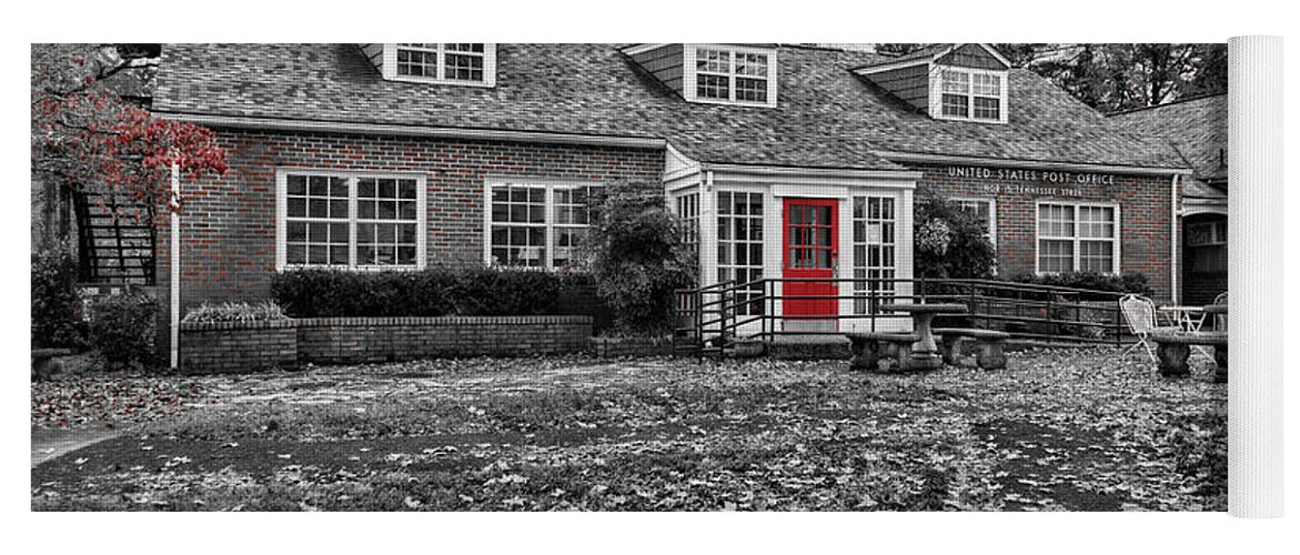 Sharon Popek Yoga Mat featuring the photograph Norris Post Office Selective Red by Sharon Popek