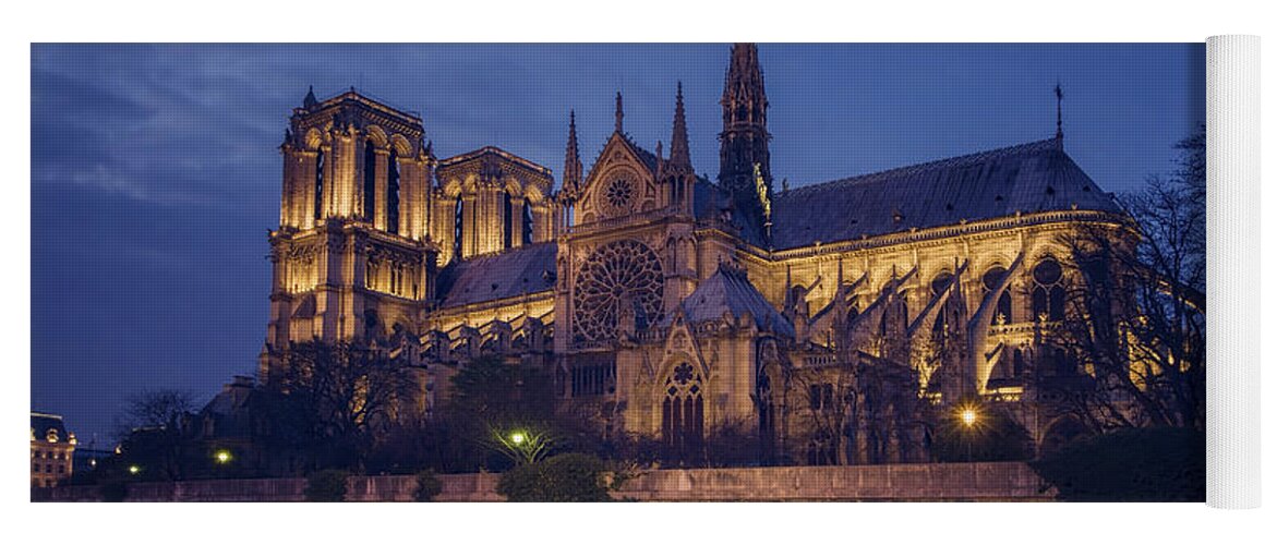 Joan Carroll Yoga Mat featuring the photograph Notre Dame on the Seine by Joan Carroll
