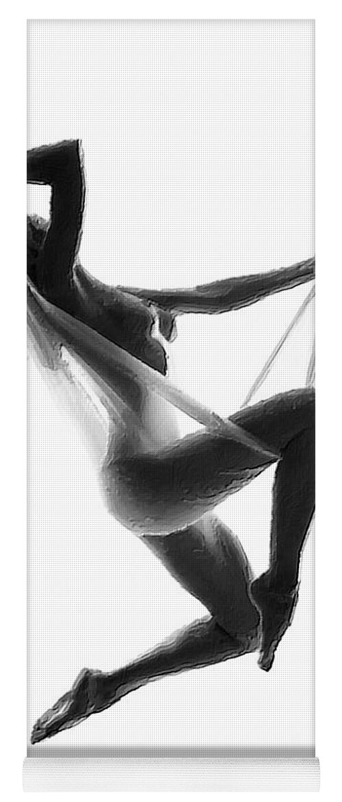 Woman Yoga Mat featuring the painting Nude Woman Suspended On Silk Black On White by Tony Rubino