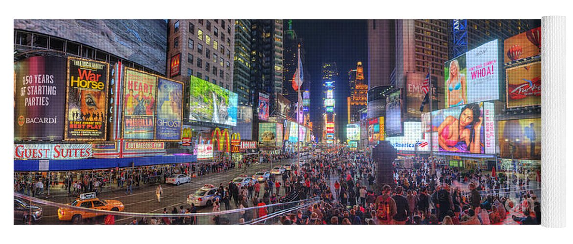 Art Yoga Mat featuring the photograph NYC Times Square Panorama by Yhun Suarez