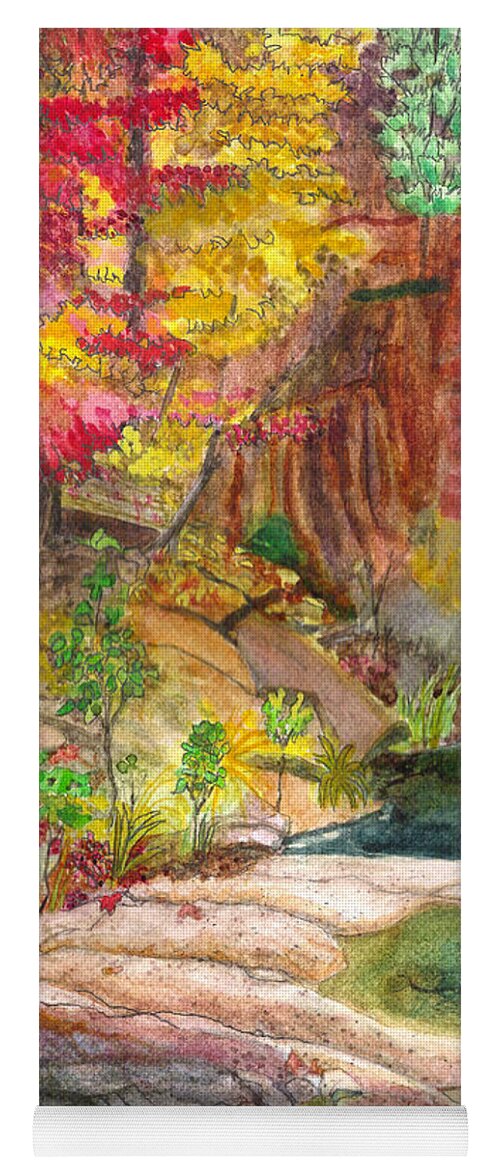 Red Maple Yoga Mat featuring the painting Oak Creek West Fork by Eric Samuelson