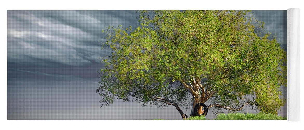Oak Tree Yoga Mat featuring the photograph Oak Tree With Tire Swing by Endre Balogh