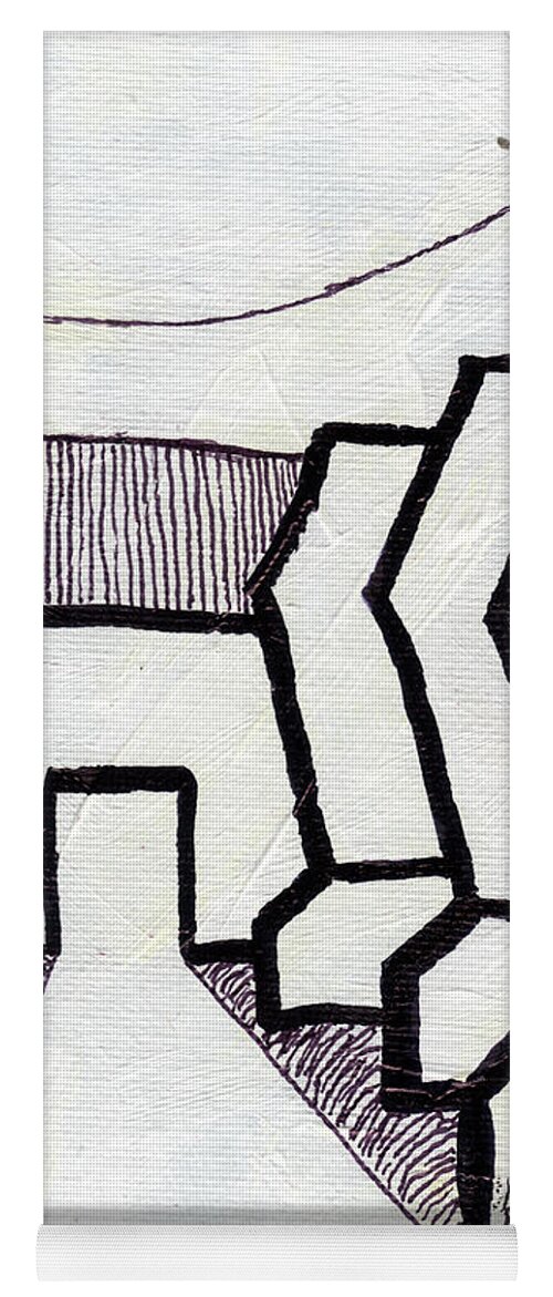 Abstract Yoga Mat featuring the drawing Oasis Original Black Ink on White Canvas by Ricardos by Ricardos Creations