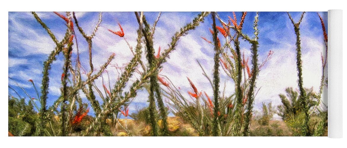 Ocotillos Yoga Mat featuring the painting Ocotillos in Bloom by Dominic Piperata