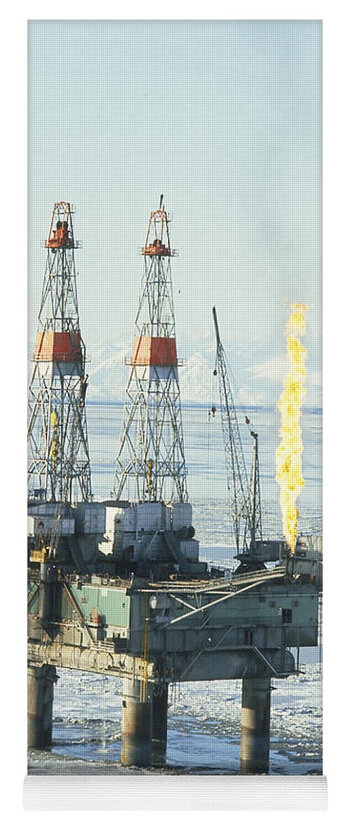 Oil Yoga Mat featuring the photograph Offshore Oil Wells, Alaska by Joseph Rychetnik