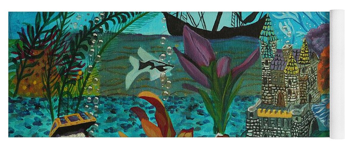 Fish Yoga Mat featuring the painting Oh look a Castle by David Bigelow