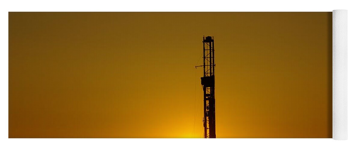 Morning Yoga Mat featuring the photograph Oil Rig Near Killdeer In The Morn by Jeff Swan