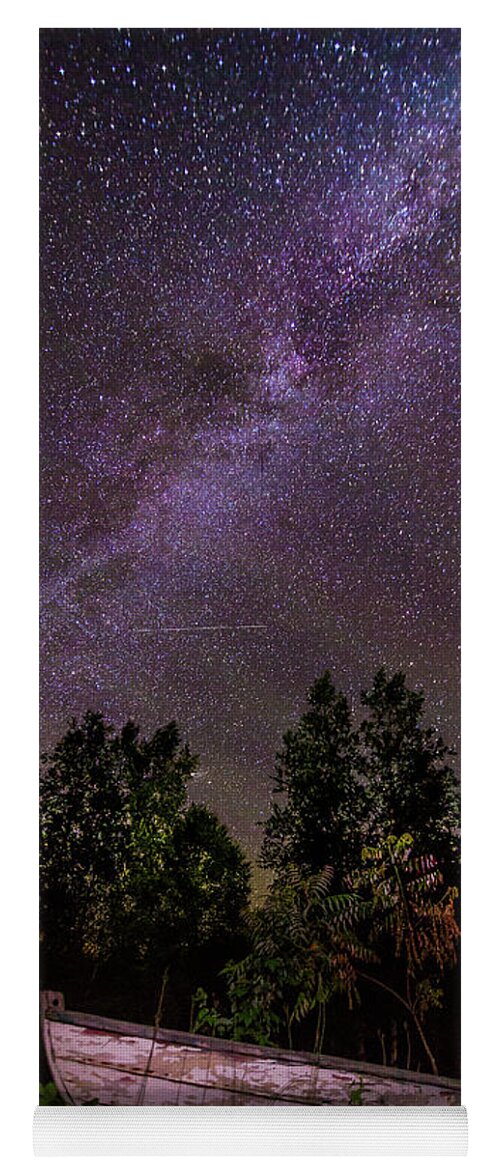Milky Way Yoga Mat featuring the photograph Old Boat Under the Stars by Tim Kirchoff
