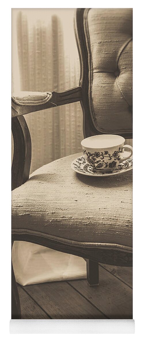 Cottage Yoga Mat featuring the photograph Old Friend China Tea Up on Chair by Edward Fielding