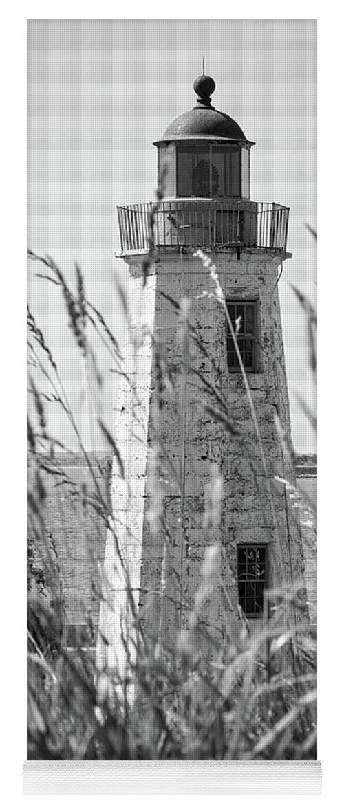 Lighthouse Yoga Mat featuring the photograph Old Point Comfort Light - BW by Robert Anastasi