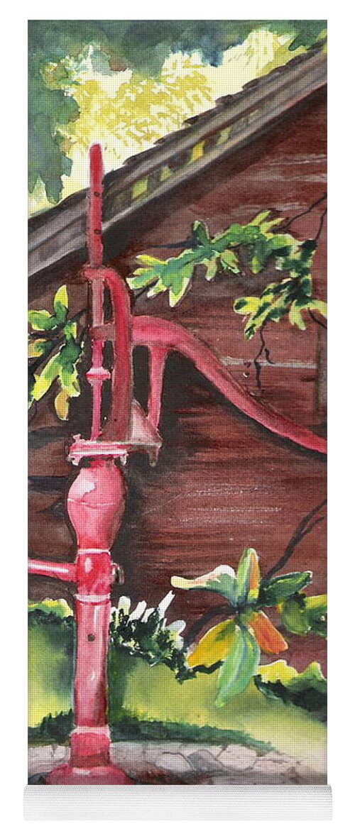 Red Yoga Mat featuring the painting Old Red Pump by Marsha Woods