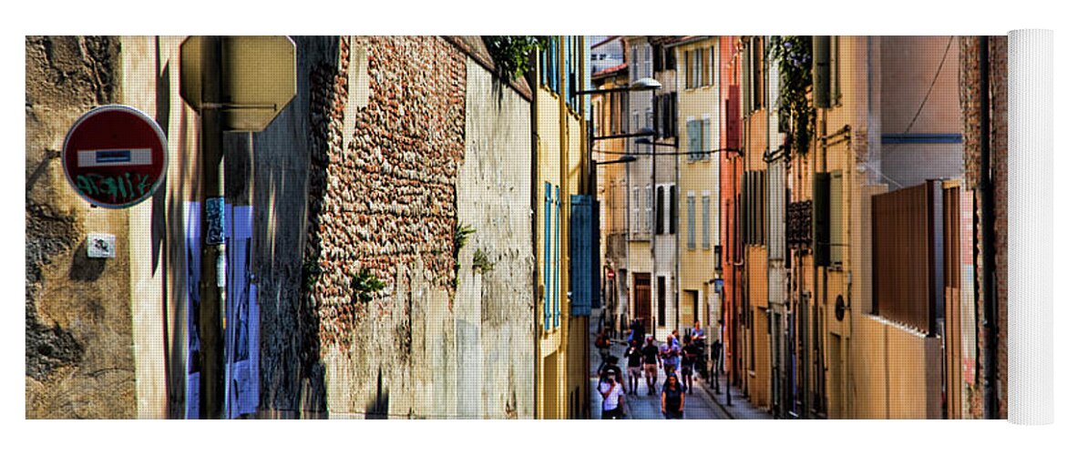 France Yoga Mat featuring the photograph Old Town Perpignan France Narrow Streets by Chuck Kuhn