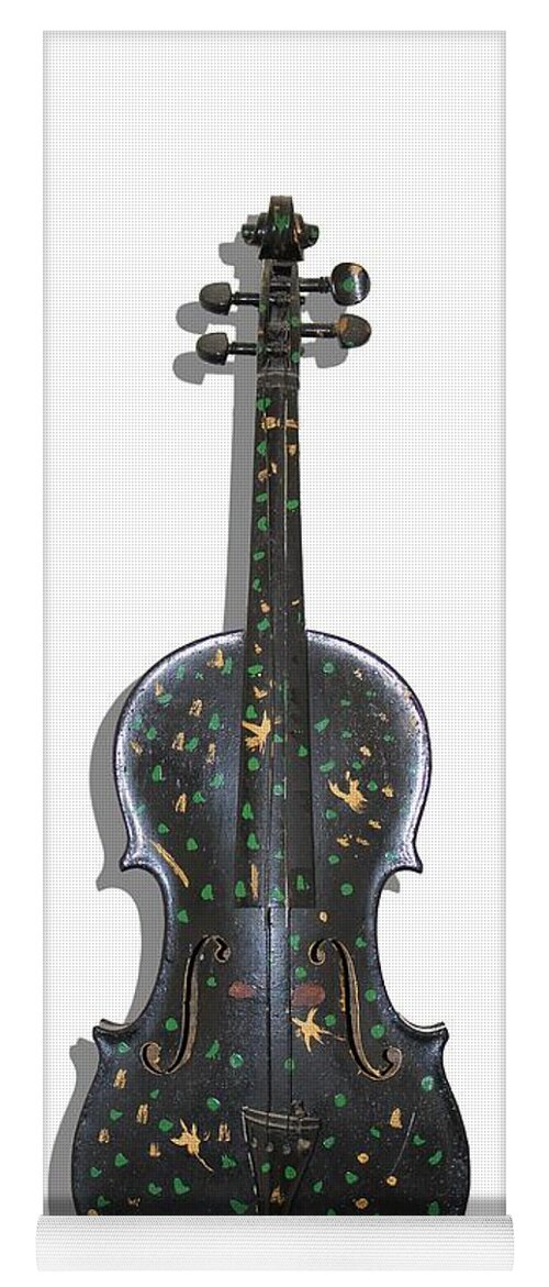 Violin Yoga Mat featuring the photograph Old Violin with painted symbols by Tom Conway