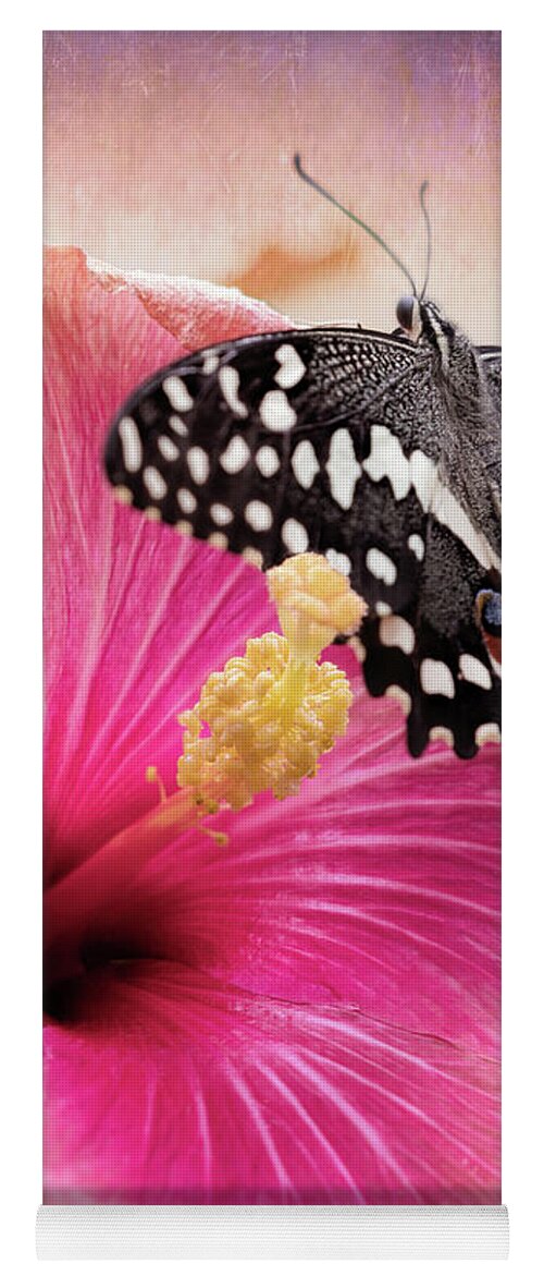 Butterfly Yoga Mat featuring the photograph Old World Swallowtail on Pink Hibiscus by Susan Rissi Tregoning