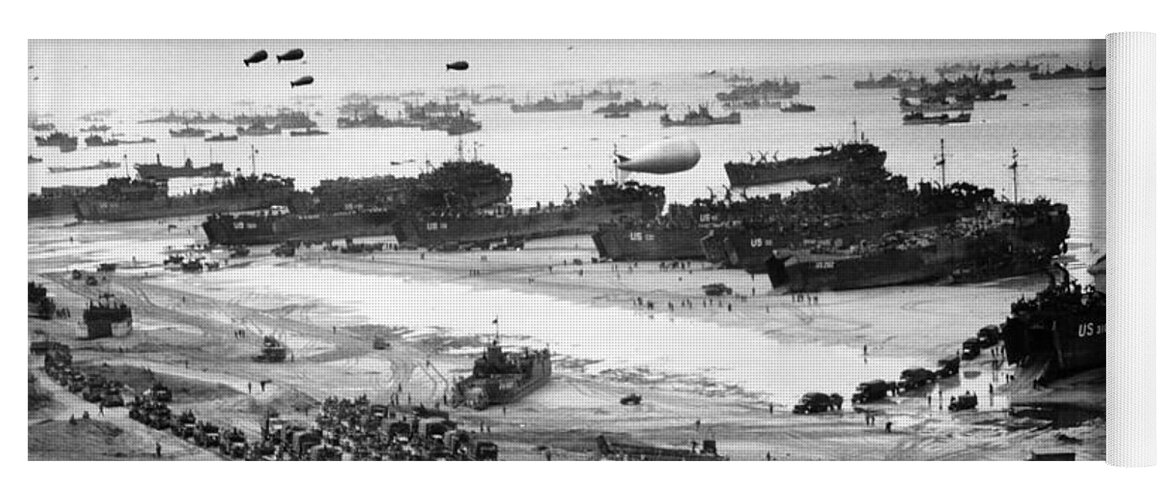 D Day Yoga Mat featuring the photograph Omaha Beach Resupply - Normandy Invasion - 1944 by War Is Hell Store