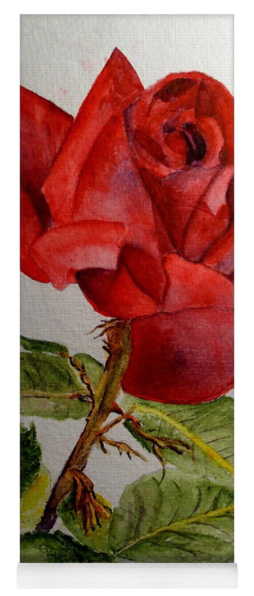Roses Yoga Mat featuring the painting One Single Red Rose by Carol Grimes