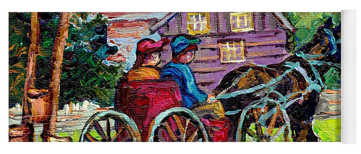 Canadian Landscape Yoga Mat featuring the painting Ontario Landscape Painting Maple Tree Sugar Shack Horse And Buggy Country Scene C Spandau Fine Art by Carole Spandau