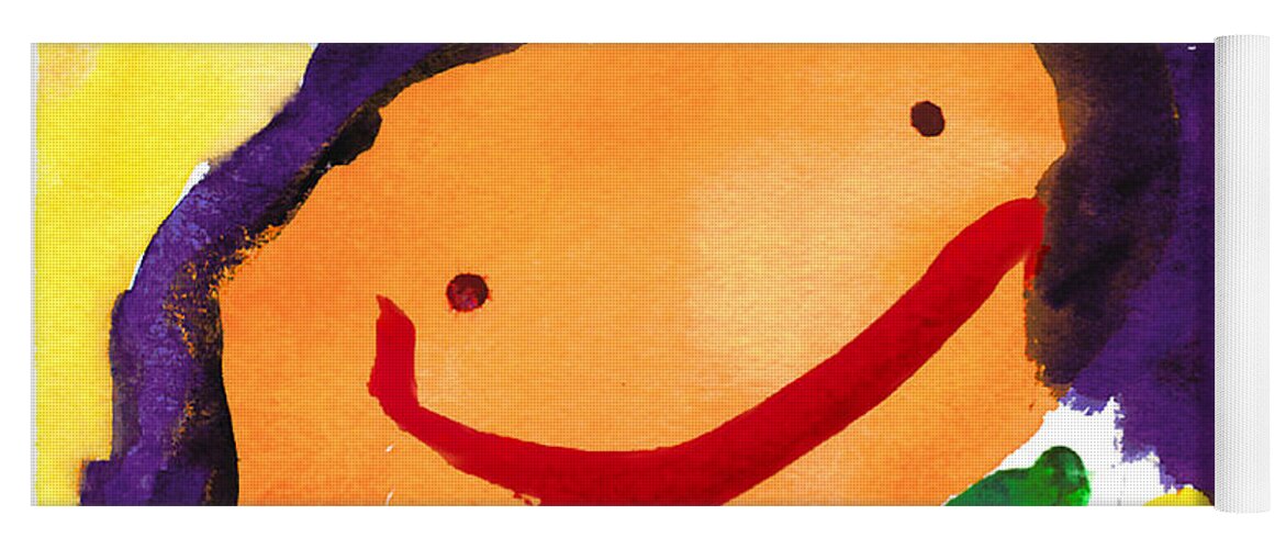 People Yoga Mat featuring the painting Orange Happy Face by Elyse Bobczynski Age Three