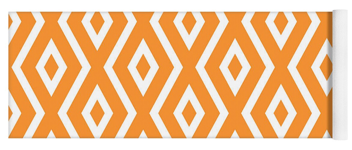 Orange Yoga Mat featuring the mixed media Orange Diamond Pattern by Christina Rollo