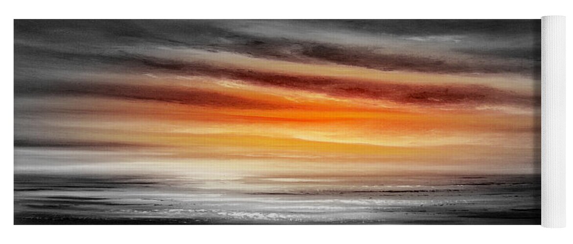 Sunset Yoga Mat featuring the painting Orange Sunset - Panoramic by Gina De Gorna