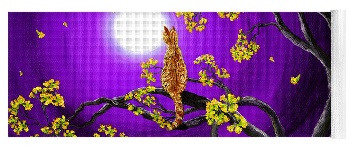 Landscape Yoga Mat featuring the digital art Orange Tabby Cat in Golden Flowers by Laura Iverson