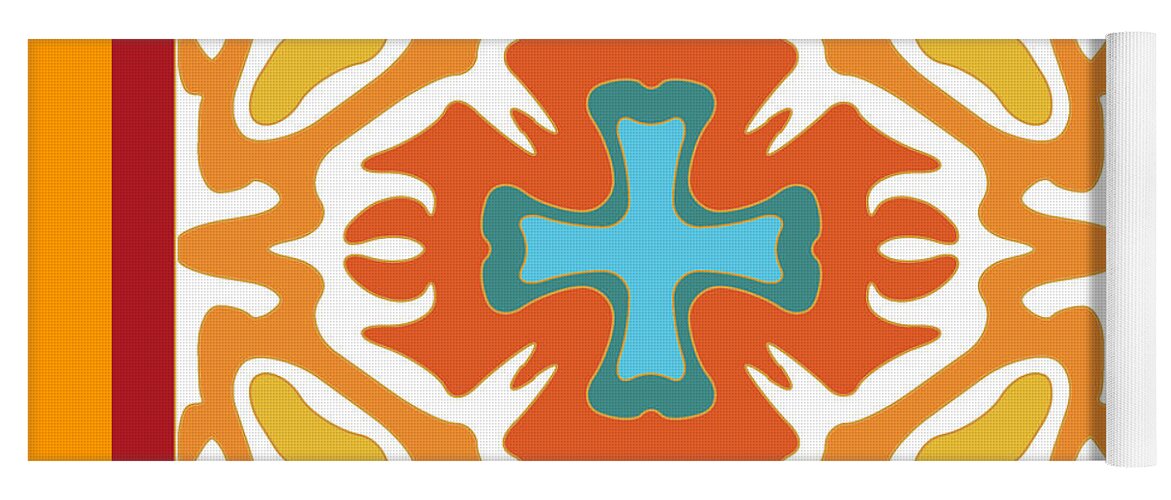 Kaleidoscope Yoga Mat featuring the digital art Orange with Blue Accent Abstract by Melissa A Benson