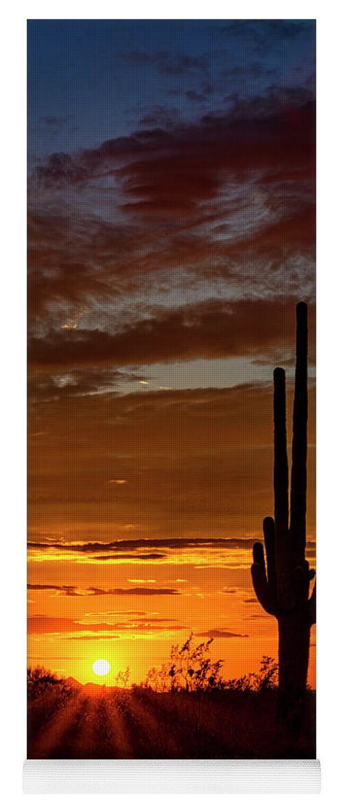 Saguaro Sunset Yoga Mat featuring the photograph Orange Ya Beautiful Skies by Saija Lehtonen