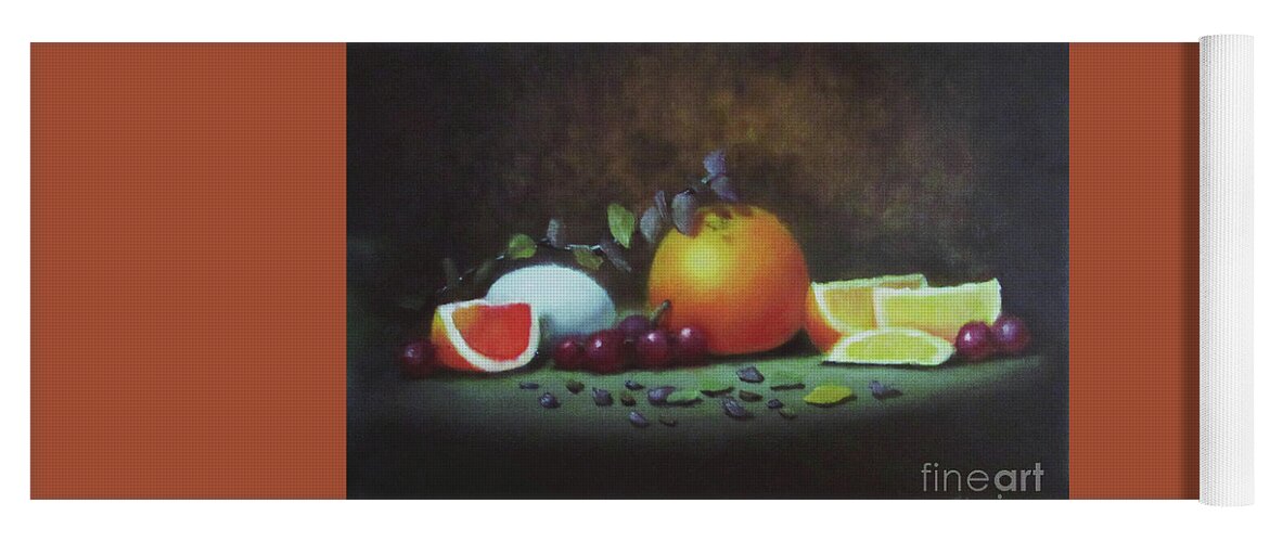 Still Life Yoga Mat featuring the painting Oranges and Egg by Tina Glass
