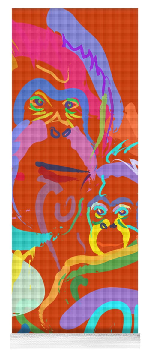 Orangutan Art Yoga Mat featuring the painting Orangutan mom and baby by Go Van Kampen