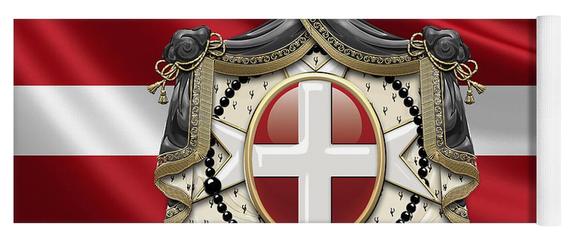 �ancient Brotherhoods� Collection By Serge Averbukh Yoga Mat featuring the photograph Order of Malta Coat of Arms over Flag by Serge Averbukh