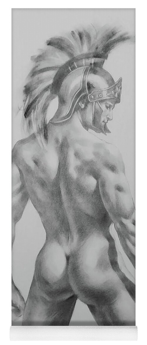 Original Art Yoga Mat featuring the drawing Original Drawing Sketch Charcoal Chalk Male Nude Gay Interst Man Art Pencil On Paper -0040 by Hongtao Huang