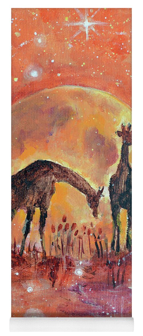 Giraffe Yoga Mat featuring the painting Original Giraffe Painting - Something about the way you move thrills me to the moon and back by Ashleigh Dyan Bayer
