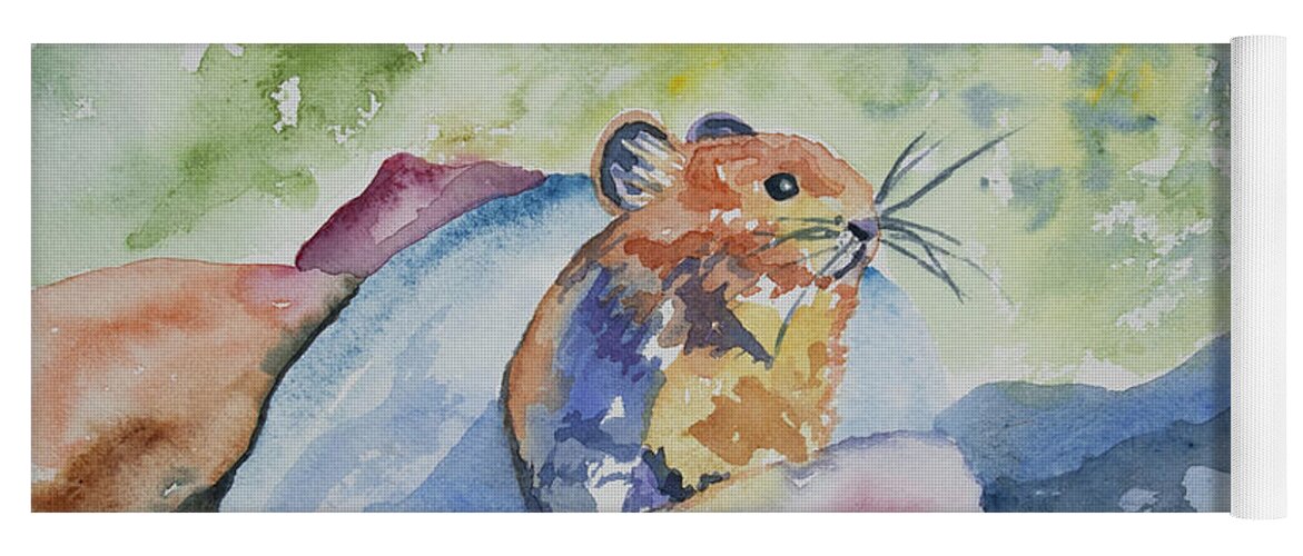 Pika Yoga Mat featuring the painting Original Watercolor - Pika on the Rocks by Cascade Colors