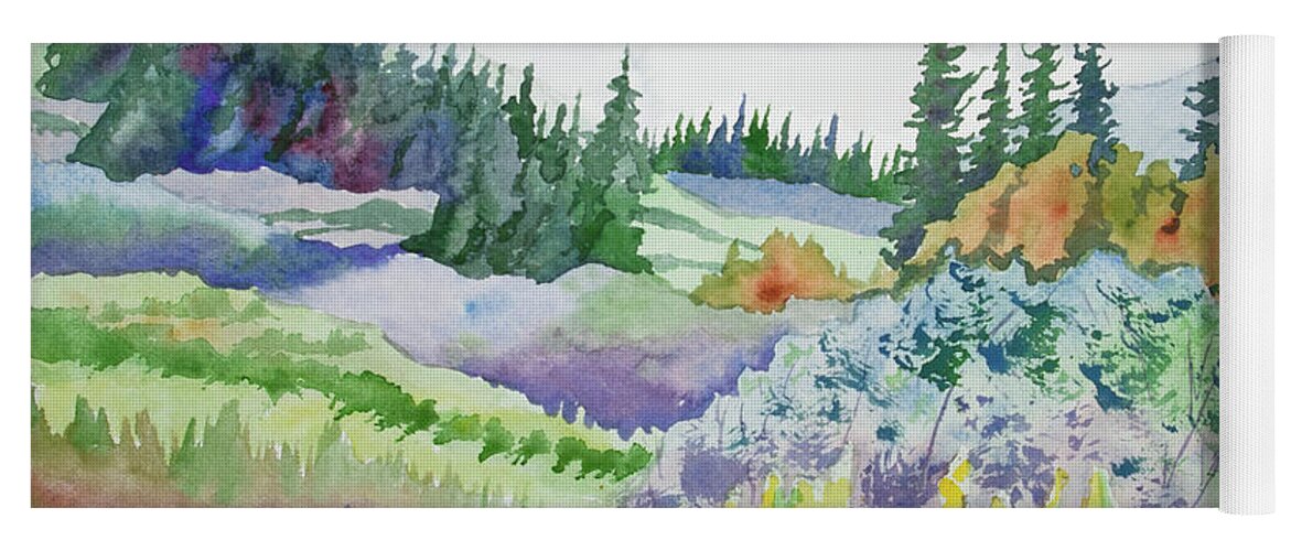 Rockies Yoga Mat featuring the painting Original Watercolor - Summer in the Rockies by Cascade Colors