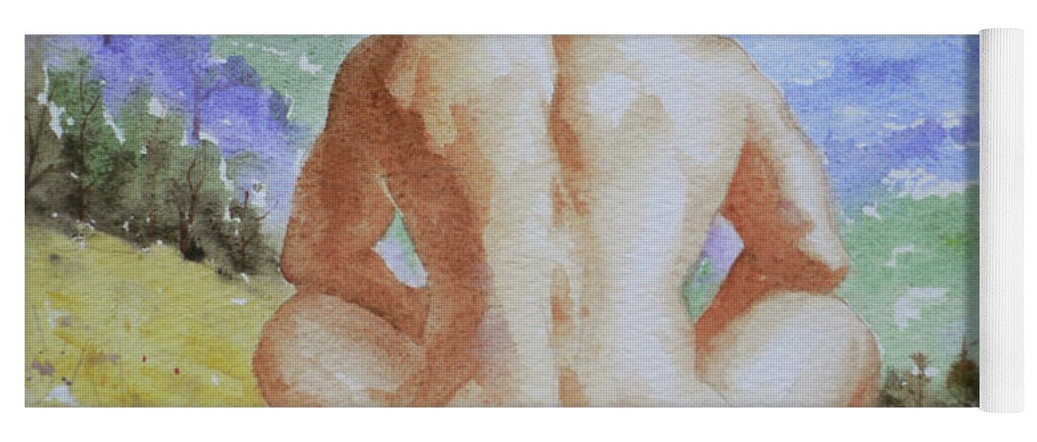 Watercolour Painting Yoga Mat featuring the drawing Original Watercolour Male Nude Men Outdoor On Paper#16-11-2 by Hongtao Huang
