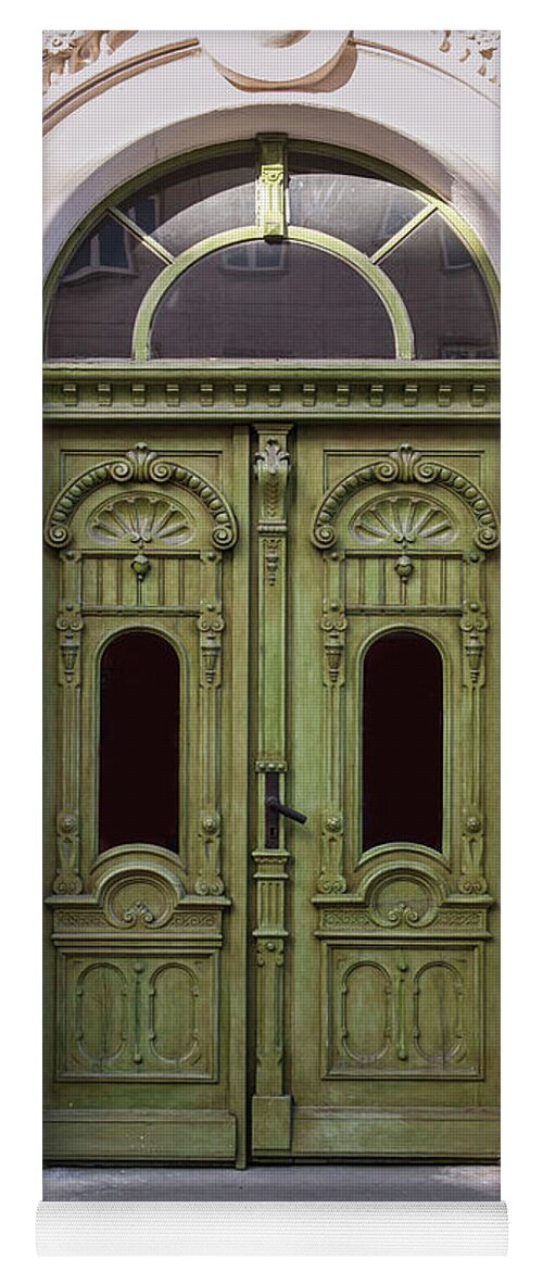 Gate Yoga Mat featuring the photograph Ornamented gates in olive colors by Jaroslaw Blaminsky